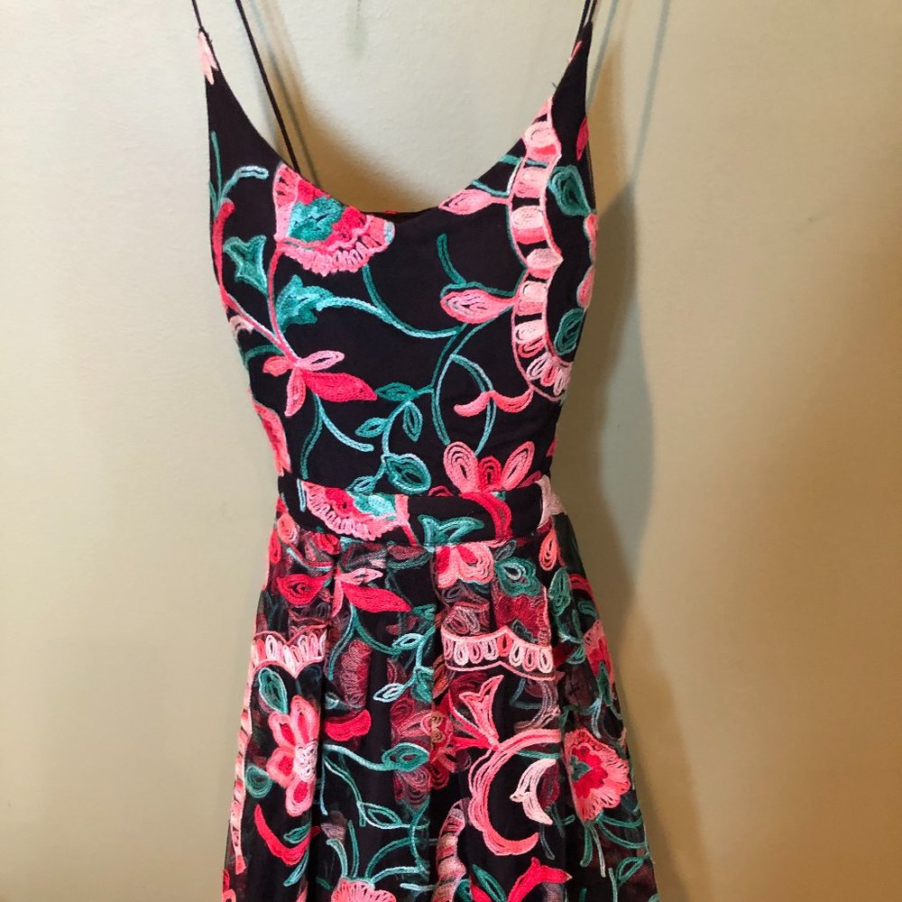 Embroidered flower black cocktail dress